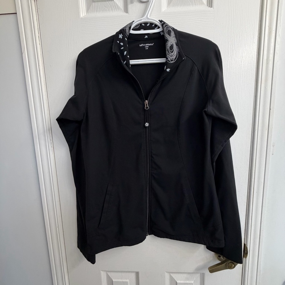Tuff Athletics Women's Black Athletic Zip Up Jacket Yoga Running Gym Size L